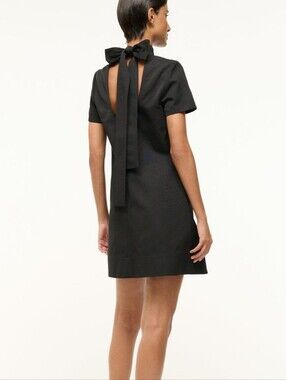 STAUD Mini Ilina Dress in Bacl with Mock Neck and Tie in the back